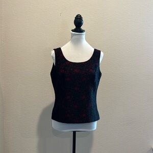 Kasper Women’s Dressy Black Lace Over Red Fitted Side Zip Sleeveless Top